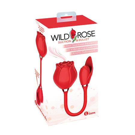 Wild Rose Rechargeable Silicone Suction & Bullet Vibrator - Red