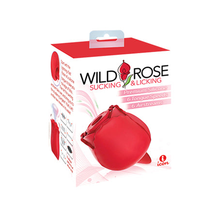 Wild Rose Rechargeable Silicone Suction & Tongue Vibrator - Red