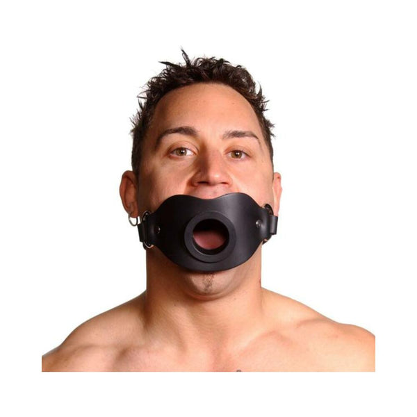 Feeder Locking Open Mouth Gag Black Leather O/S