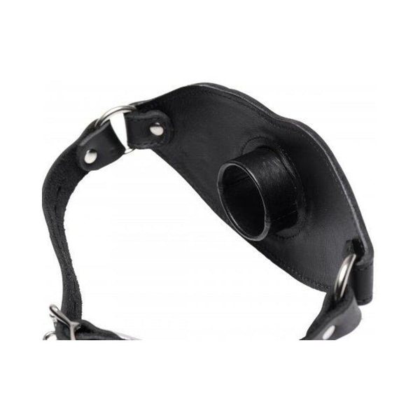 Feeder Locking Open Mouth Gag Black Leather O/S