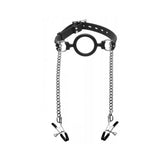 Mutiny Silicone O Ring Gag With Nipple Clamps Black