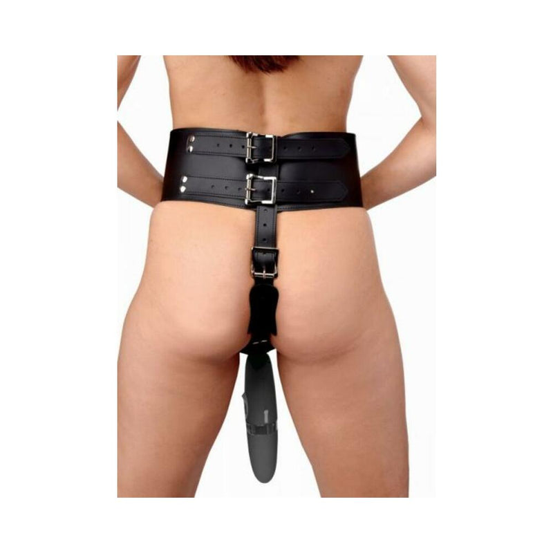 Wand Massager Orgasm Belt O/S Black Leather