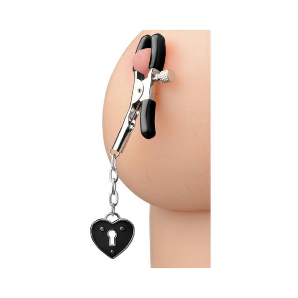 Charmed Heart Padlock Nipple Clamps Black