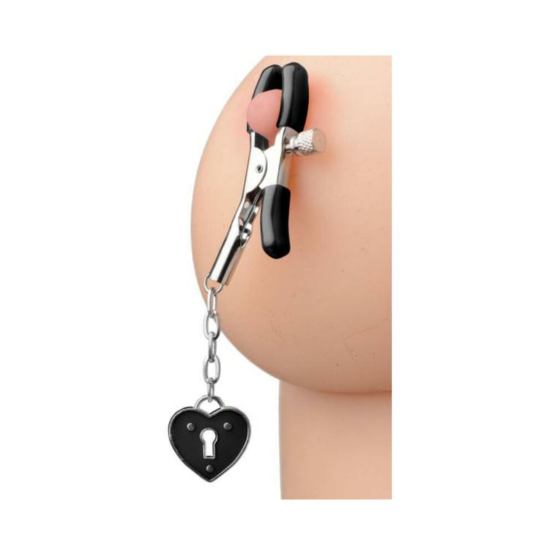 Charmed Heart Padlock Nipple Clamps Black