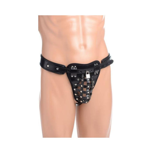 Netted Male Chastity Jock Black Leather O/S