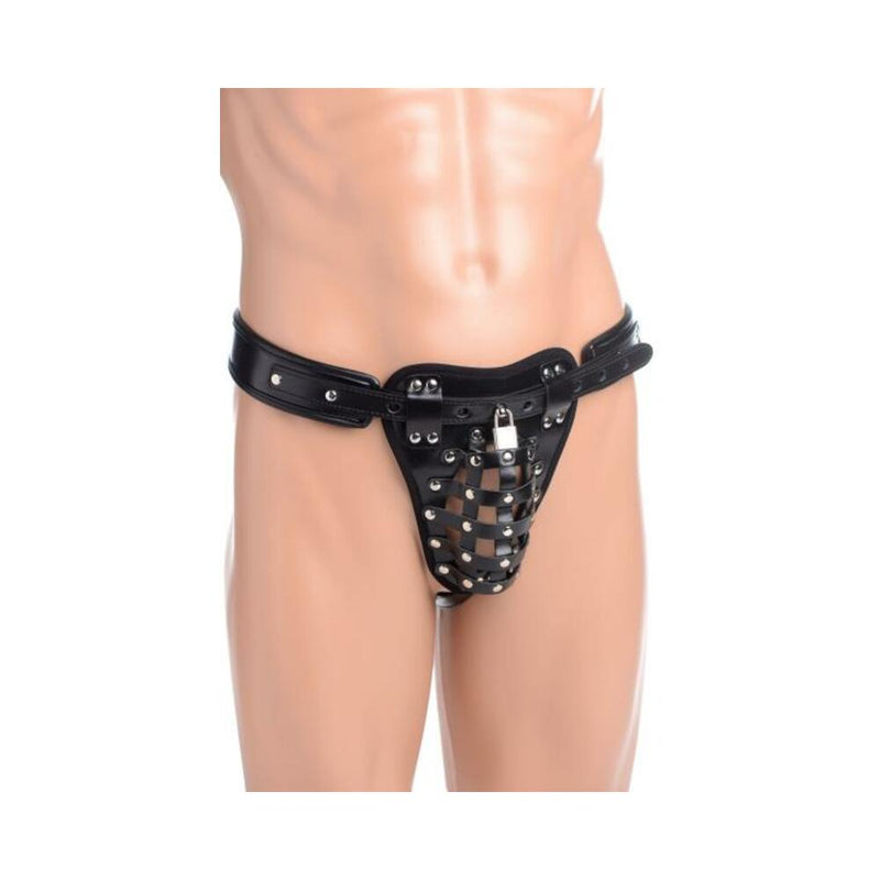 Netted Male Chastity Jock Black Leather O/S