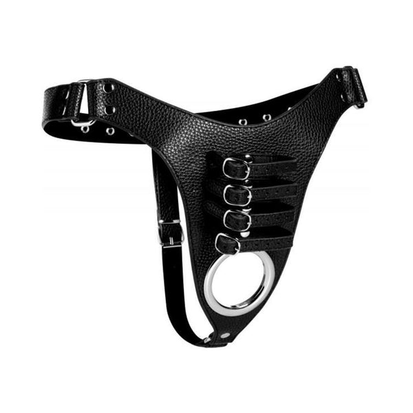 Strict Male Chastity Harness O/S Black  Leather
