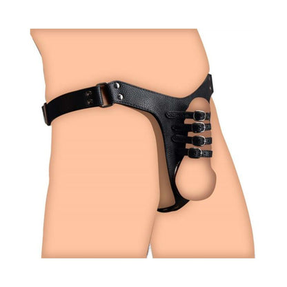 Strict Male Chastity Harness O/S Black  Leather