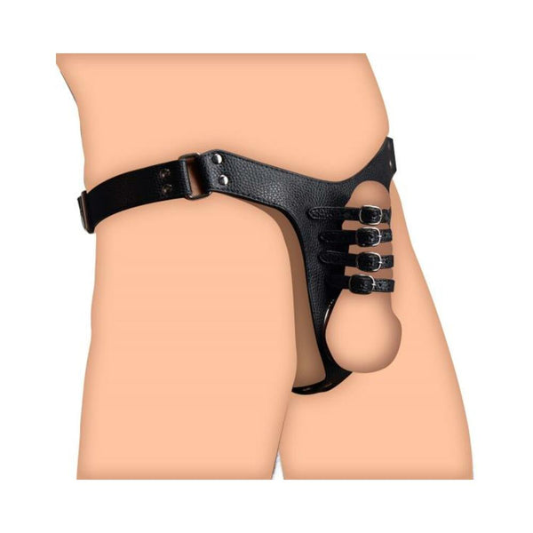 Strict Male Chastity Harness O/S Black  Leather