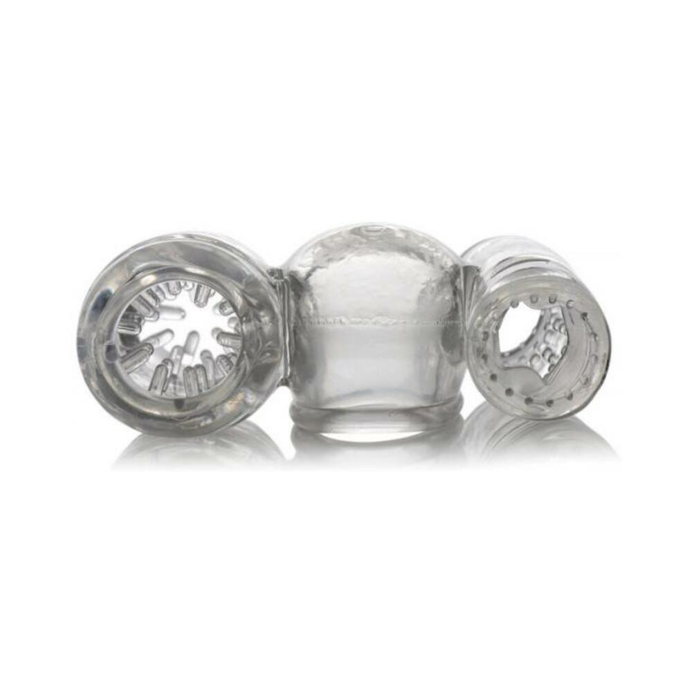 Twin Turbo Strokers 2 In 1 Wand Attachment Clear For Men