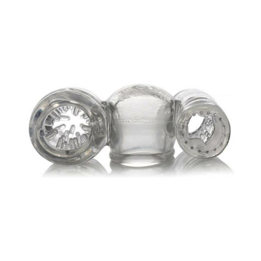 Twin Turbo Strokers 2 In 1 Wand Attachment Clear For Men