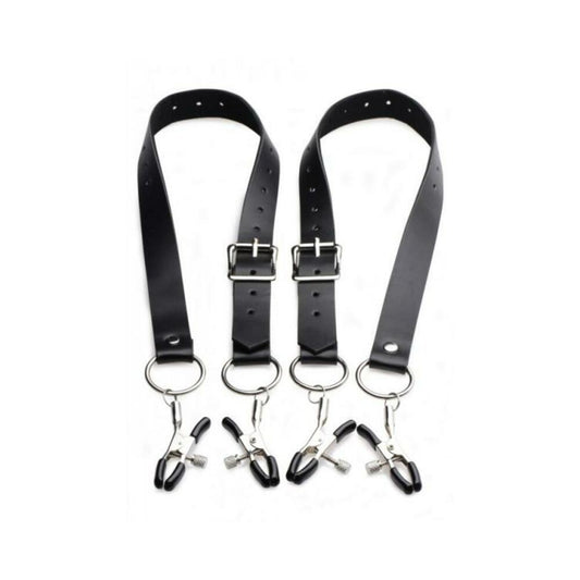 Spread Labia Spreader Straps with Clamps Black