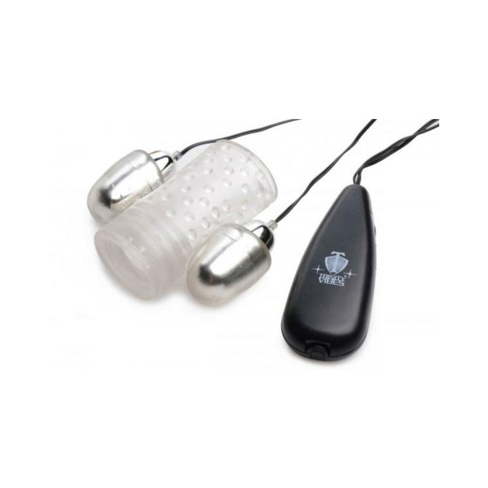 Dual Vibrating Penis Sheath Clear Stroker