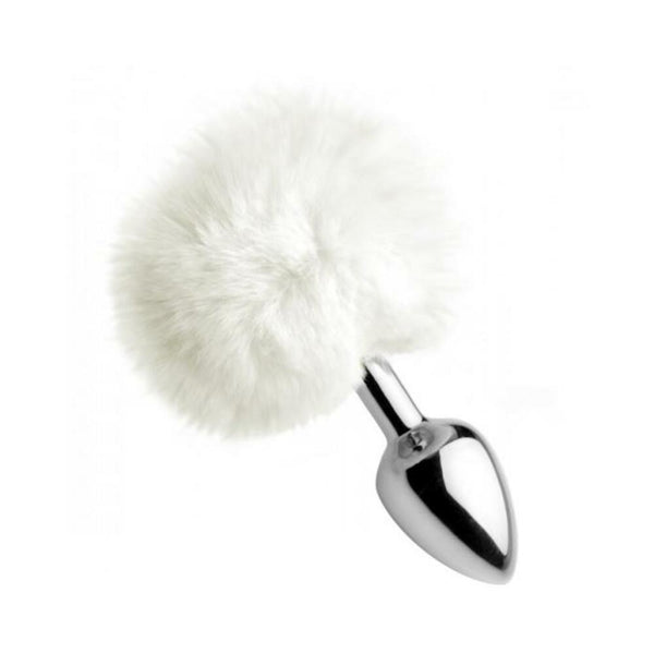 White Fluffy Bunny Tail Anal Plug