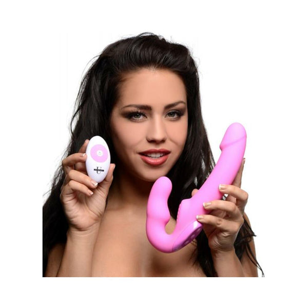 Urge Silicone Strapless Strap On Vibrating With Remote Pink