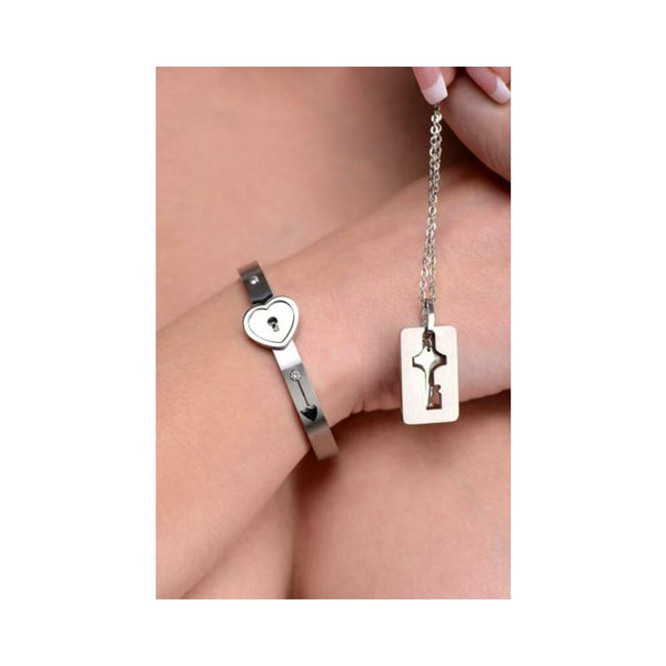 Cuffed Locking Bracelet, Key Necklace Tungsten Steel