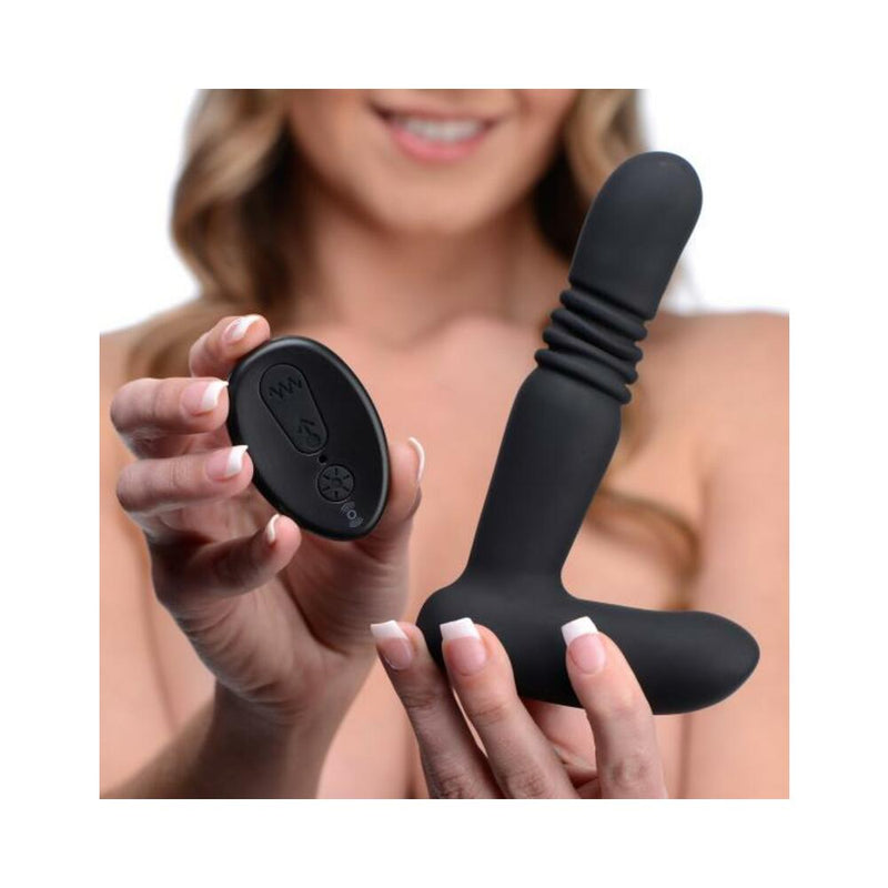 Silicone Thrusting Anal Plug With Remote Control Black