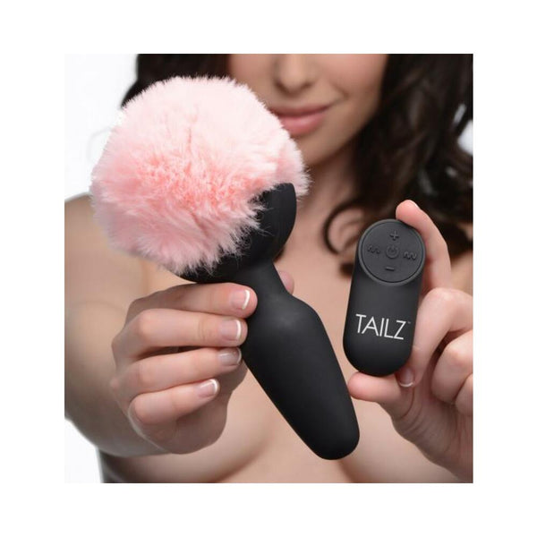 Pink Bunny Tail Vibrating Anal Plug