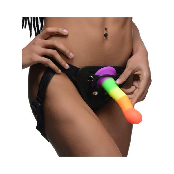 Proud Rainbow Silicone Dildo With Harness