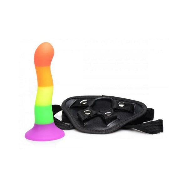 Proud Rainbow Silicone Dildo With Harness