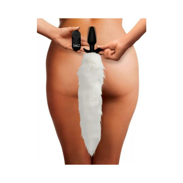 Vibrating White Fox Tail Slender Anal Plug