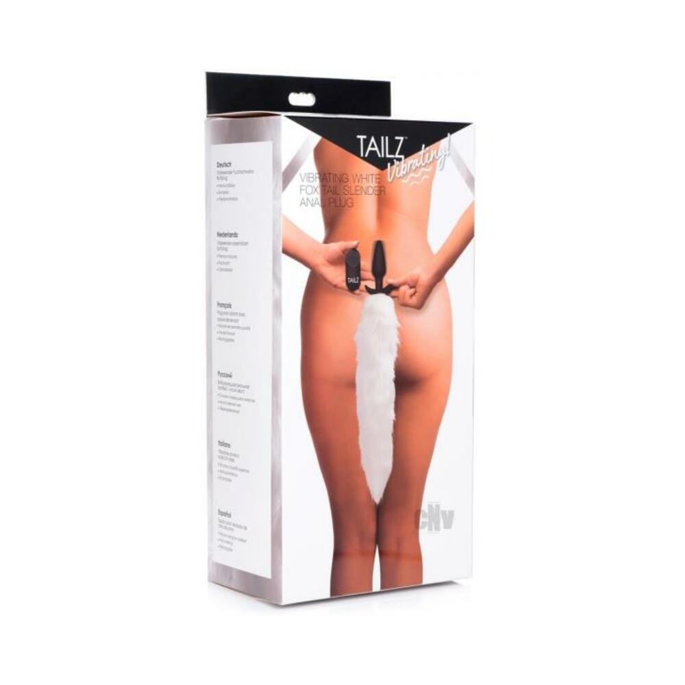 Vibrating White Fox Tail Slender Anal Plug