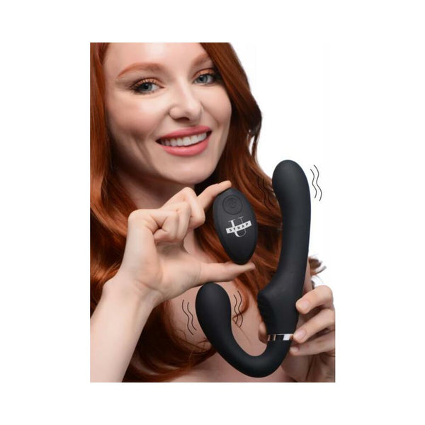 10x Mighty Rider Vibrating Strapless Strap-on  Black