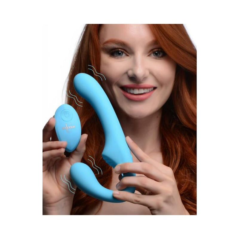 10x Vibrating Silicone Strapless Strap-on - Blue