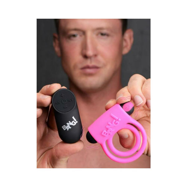 Bang! Vibrating Cock Ring & Bullet w/Remote Control - Pink