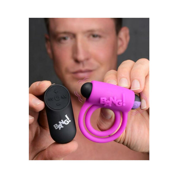 Bang! Vibrating Cock Ring & Bullet w/Remote Control - Purple