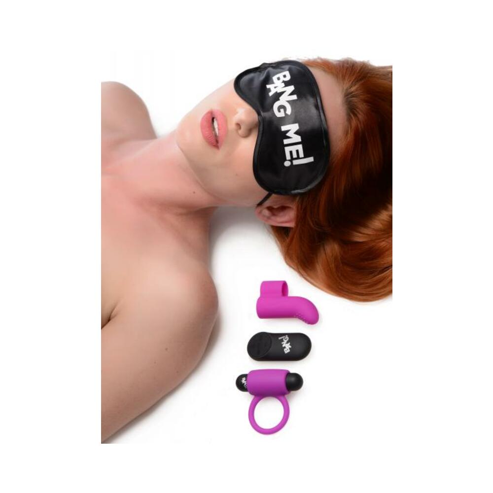 Bang! Couple's Kit with RC Bullet, Blindfold, Cock Ring & Finger Vibe - Purple