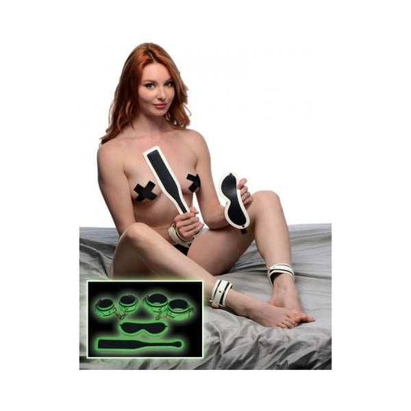 Kink In The Dark Glowing Cuffs Blindfold And Paddle Bondage Set