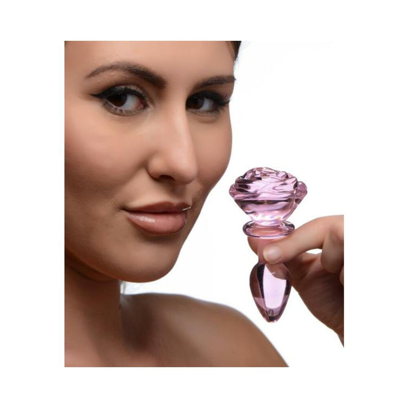 Booty Sparks Pink Rose Glass Anal Plug - Small