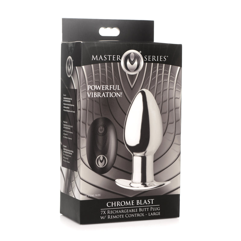 Master Series Chrome Blast 7X Rechargeable Butt Plug W/ Remote Control Large