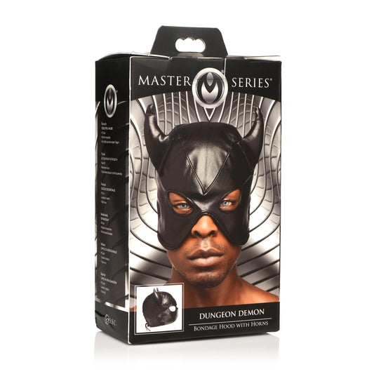 Master Series Dungeon Demon Bondage Hood With Horns