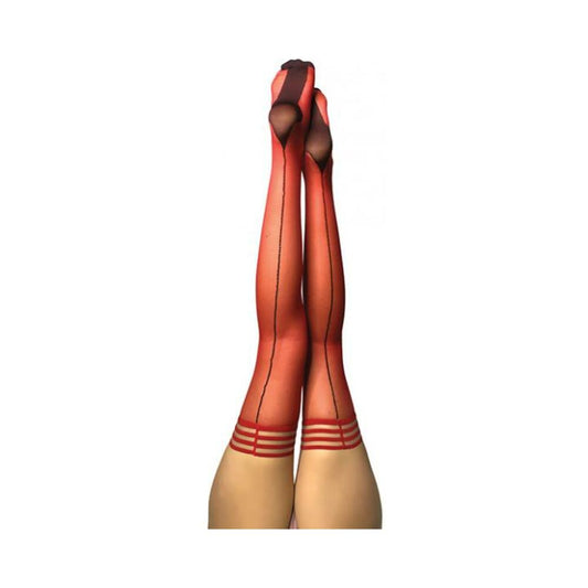 Kixies Monica Red Sheer With Black Seam And Cuban Heel - Size A