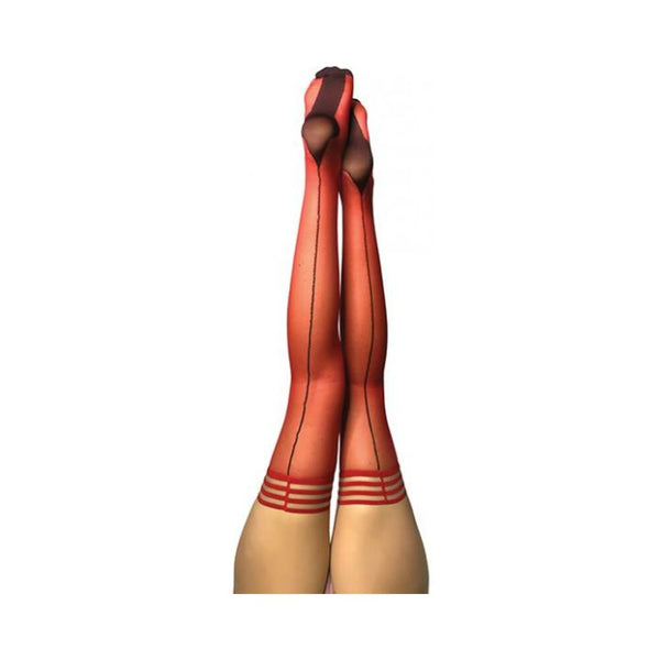 Kixies Monica Red Sheer With Black Seam And Cuban Heel - Size B
