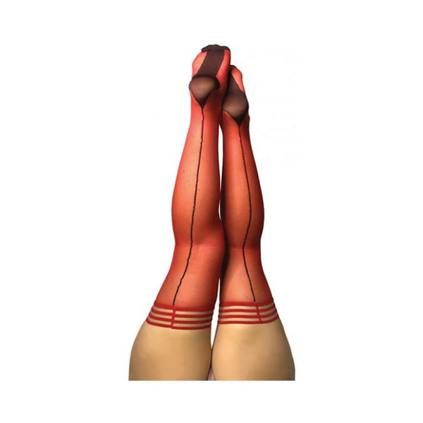 Kixies Monica Red Sheer With Black Seam And Cuban Heel - Size C