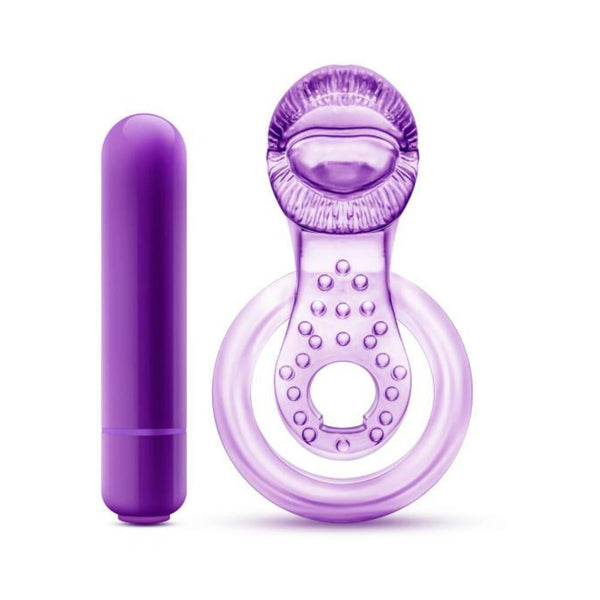 Lick It Vibrating Double Strap Cock Ring Purple