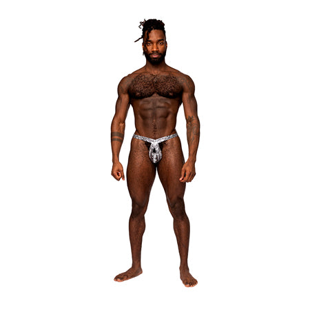 Male Power Snaked Criss Cross Thong Silver/Black S/M