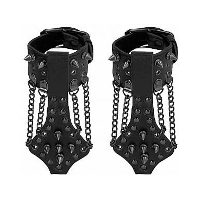 Ouch! Skulls & Bones Handcuffs With Spikes and Chains Black