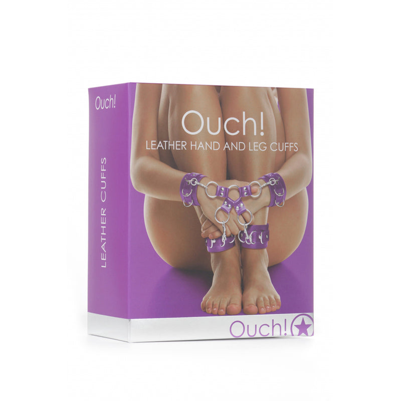 Ouch! Leather Hand And Legcuffs Purple