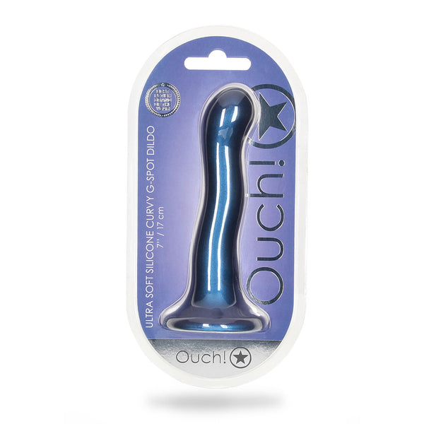 Ultra Soft Silicone Curvy G-Spot Dildo 7&quot; Metallic Blue