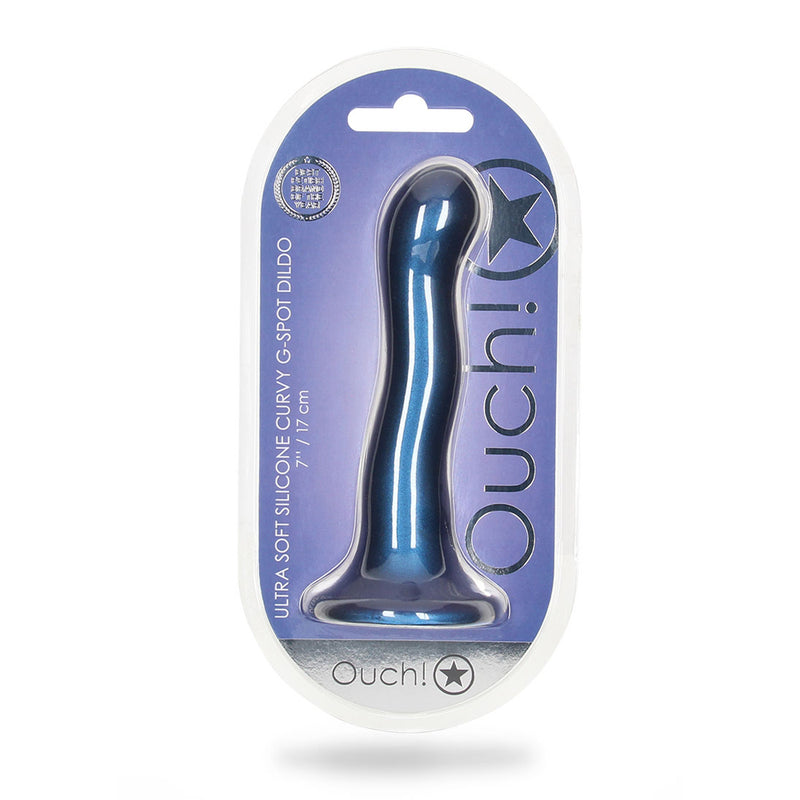 Ultra Soft Silicone Curvy G-Spot Dildo 7&quot; Metallic Blue
