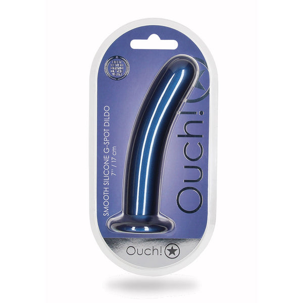 Smooth Silicone G-Spot Dildo 7&quot; Metallic Blue