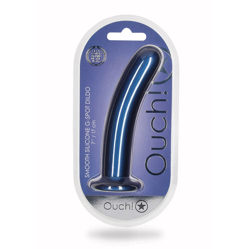 Smooth Silicone G-Spot Dildo 7&quot; Metallic Blue