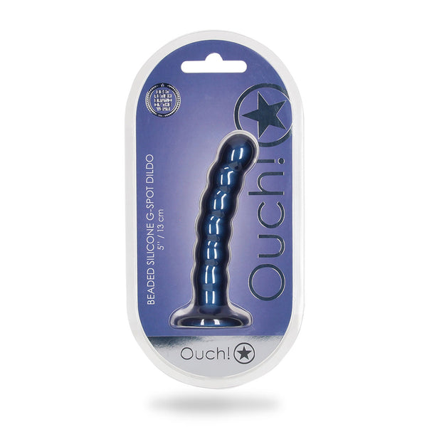 Beaded Silicone G-Spot Dildo 5&quot; Metallic Blue