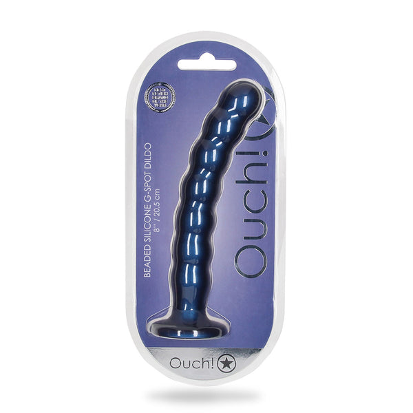 Beaded Silicone G-Spot Dildo 8&quot; Metallic Blue