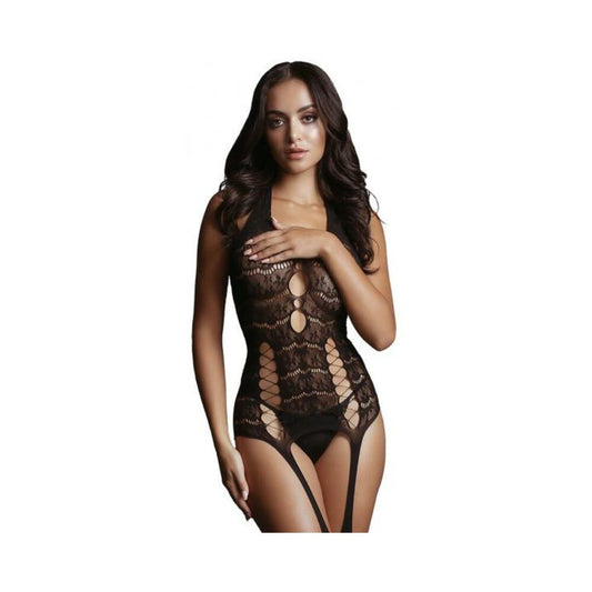 Shots Le Desir Lace Suspender Bodystocking Black O/s