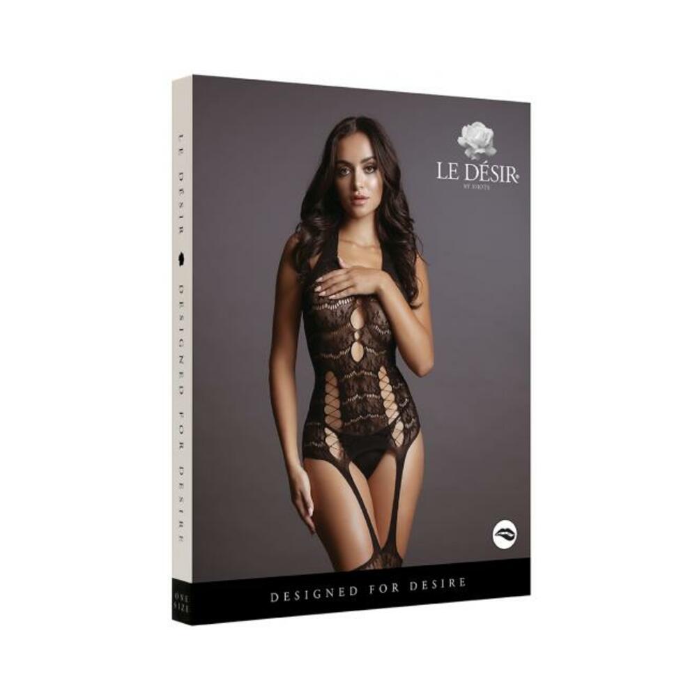 Shots Le Desir Lace Suspender Bodystocking Black O/s